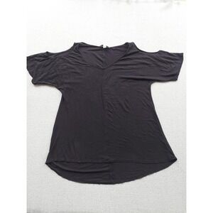 Calvin Klein Jeans Top Women L Black Cold Shoulder V-Neck Short Sleeve Tunic